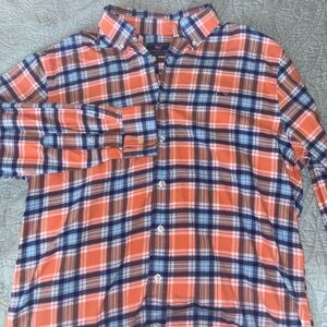 Vineyard Vines Mens Preppy Slim Fit Whale Shirt Plaid Button Down‎ Orange Blue